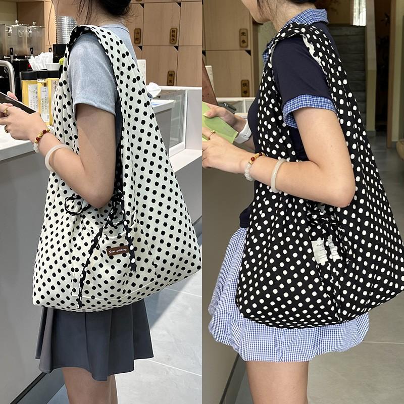 2026 Casual Simple Polka Dots Handbag, Korean Double-Sided Shoulder Bag, Fashionable Large Capacity