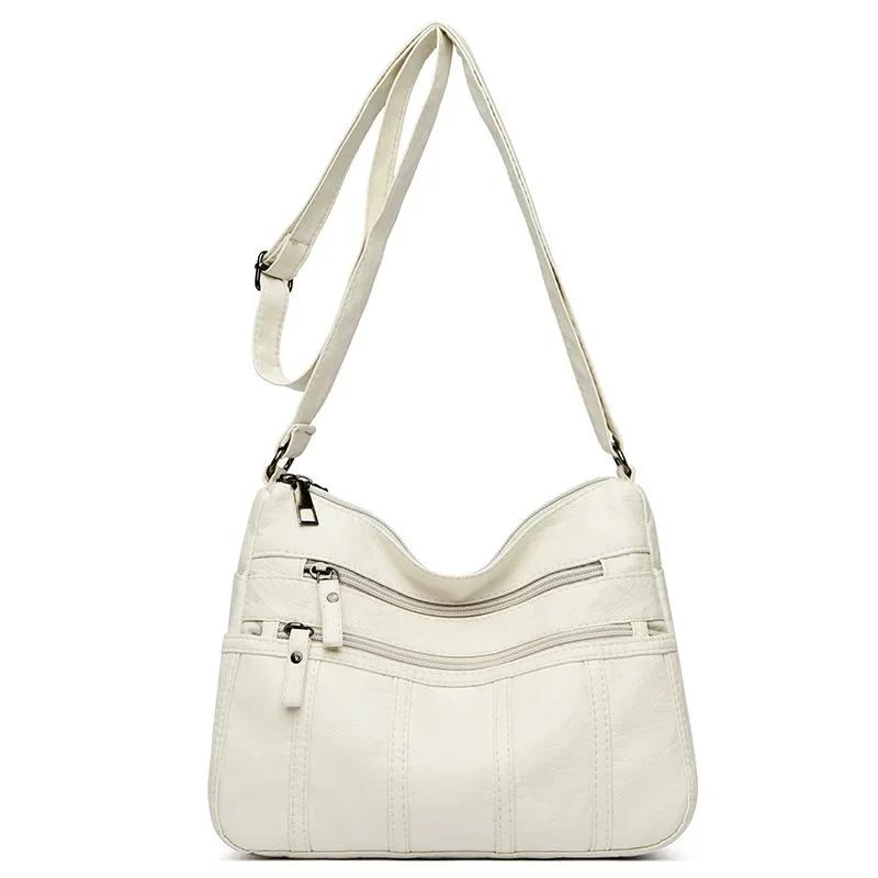 2026 Fashion Soft Leather Crossbody Bags for Women 2026 Casual Female Multi Pocket Messenger Bags Retro