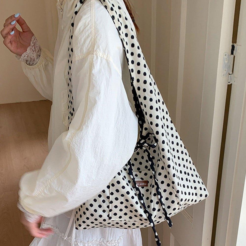 2026 Casual Simple Polka Dots Handbag, Korean Double-Sided Shoulder Bag, Fashionable Large Capacity