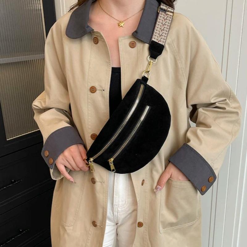 2026 2026 Winter Faux Suede Chest Bag Woman Waist Bag Street Trend Fanny Pack Casual travel Female