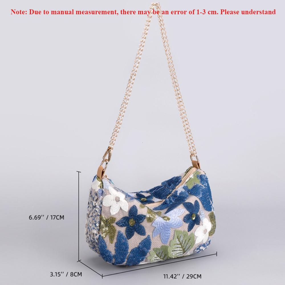 2026 Cute Flower Embroidery Women Shoulder Bags Fashion Sequin Chains Crossbody Bag Summer Casual Beach