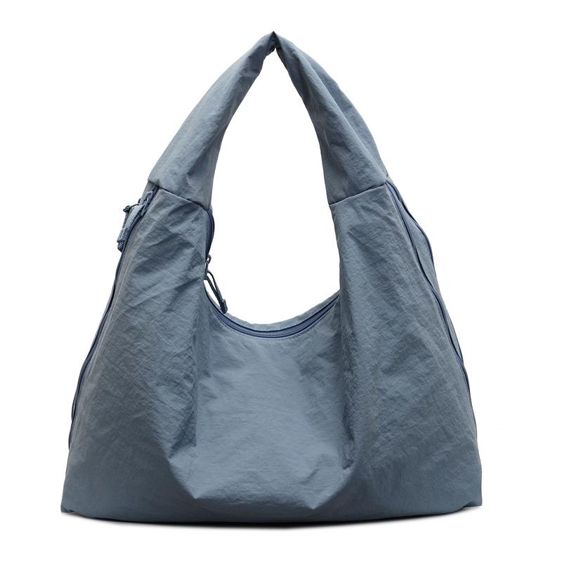 2026 Chic Solid Color Nylon Tote Bag with Multiple Zipper Pockets, Large Capacity Casual Shoulder Bag for