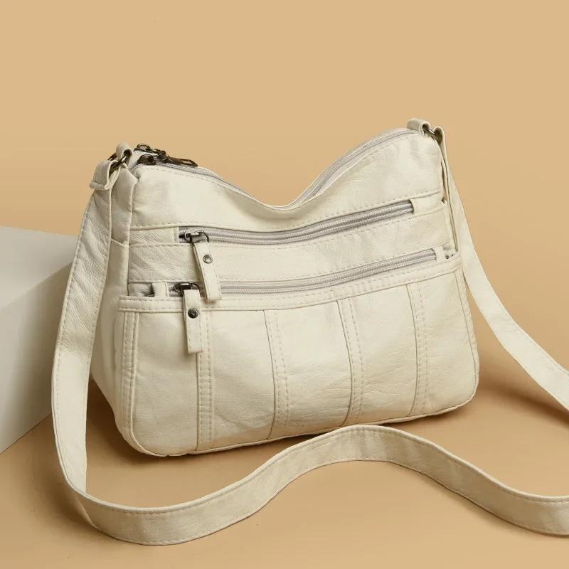 2026 Fashion Soft Leather Crossbody Bags for Women 2026 Casual Female Multi Pocket Messenger Bags Retro
