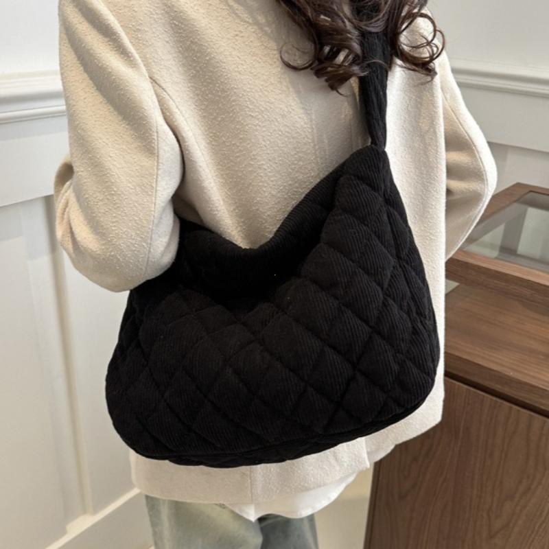 2026 Casual Diamond Corduroy Solid Colour Shoulder Bag Winter Thread Minimalistic Crossbody Bag Thick