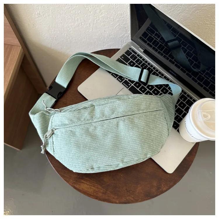 2026 Corduroy Women Waist Bag Canvas Student Shoulder Crossbody Chest Bag 2026 Fanny Pack Fashion Phone