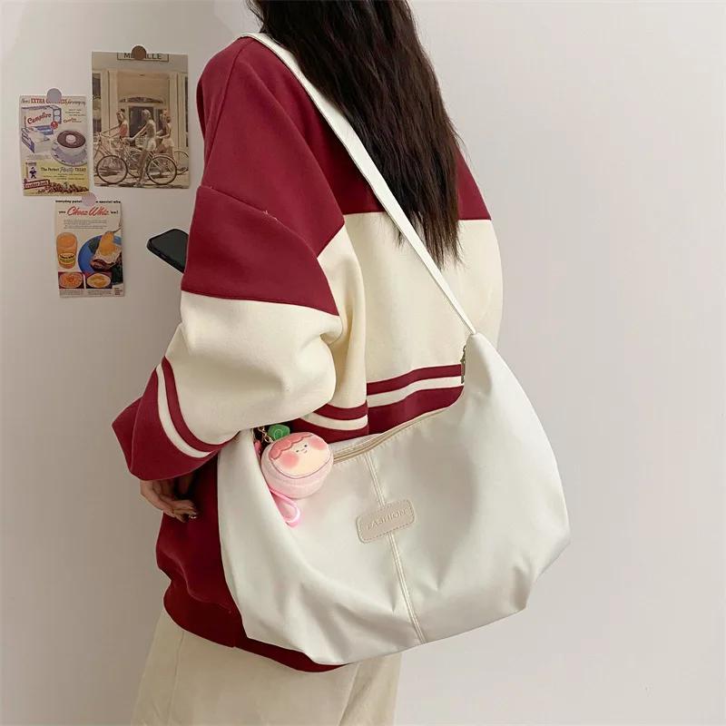 2026 Casual Nylon Womens Shoulder Bag Korean Fashion Simple College Style Crossbody Bag Large Capacity