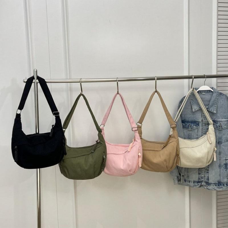 2026 Corduroy Shoulder Bag Solid Color Women Crossbody Bag with Pockets Crescent Bag Everyday Sling Bags