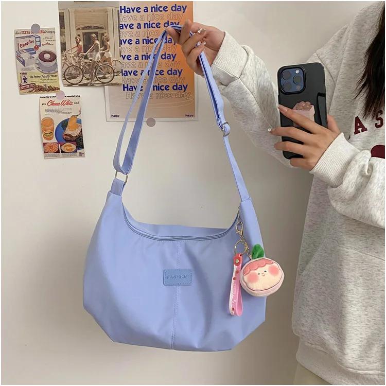2026 Casual Nylon Womens Shoulder Bag Korean Fashion Simple College Style Crossbody Bag Large Capacity