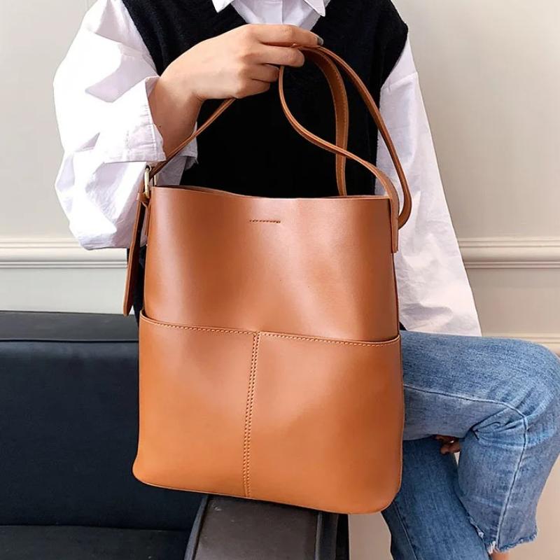 2026 Fashionable 2026 Women's Leather Shoulder Bucket Bags Handbags Winter Fall Autumn Femme Design