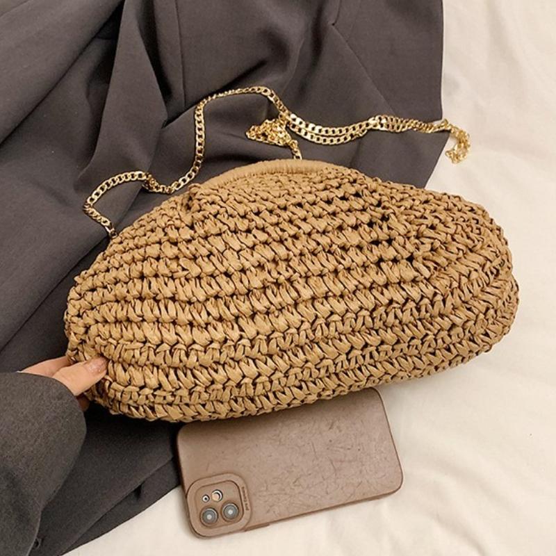 2026 2026 Summer New Straw Weaving Crossbody Bag Fashionable and Casual Shell Bag Women's Shoulder Bag