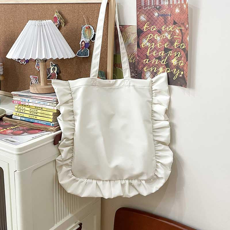 2026 Elegant Ruffled Shoulder Bag For Women Casual Sweet Female Handbag Solid Color Hobo Large Capacity