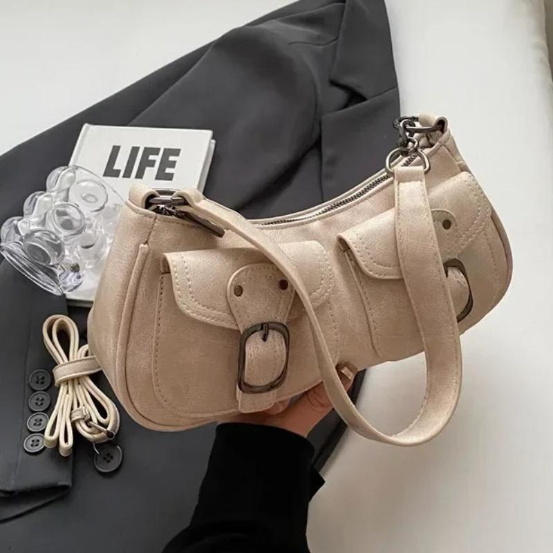 2026 Fashion Double Pockets Design PU Leather Shoulder Bag for Women 2026 Tend Female Crossbody Bag
