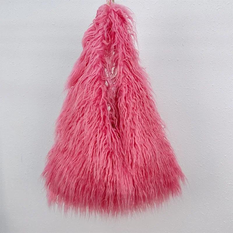 2026 2026 NEW Wool Women's Plush Shoulder Bags Y2k Hot Girls Faux Fur Drawstring Bucket Bag Fashion