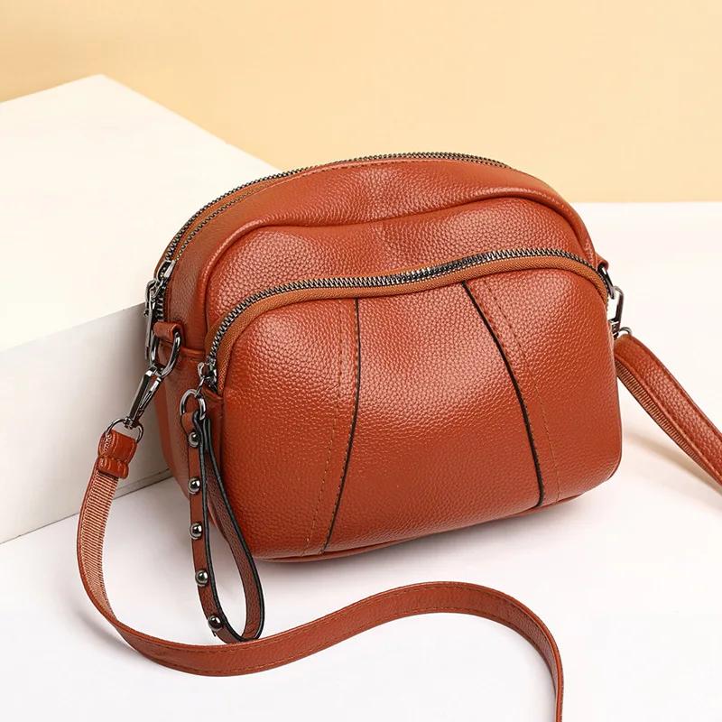 2026 Fashion Soft Leather Crossbody Bags for Women 2026 Casual Female Multi Pocket Messenger Bags Retro