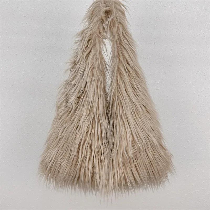 2026 2026 NEW Wool Women's Plush Shoulder Bags Y2k Hot Girls Faux Fur Drawstring Bucket Bag Fashion