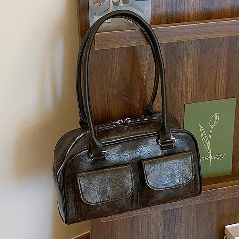 2026 Fashion Double Pockets Design PU Leather Shoulder Bag for Women 2026 Tend Female Crossbody Bag