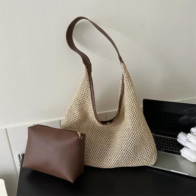 2026 Casual Beach Summer Popular Woven Mother-in-law Bag 2026 Fashionable One-shoulder Seaside Travel