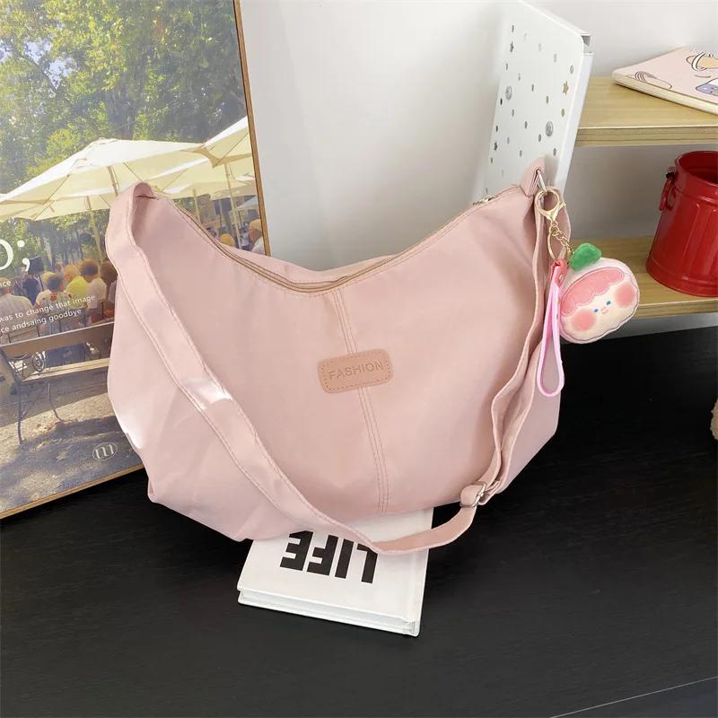 2026 Casual Nylon Womens Shoulder Bag Korean Fashion Simple College Style Crossbody Bag Large Capacity