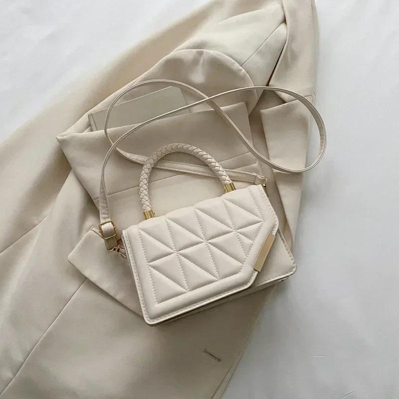 2026 2026 New Fashion Shoulder Bag Plaid PU Leather Ladies Square Handbags Brand Designer Small Black