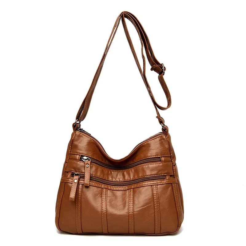 2026 Fashion Soft Leather Crossbody Bags for Women 2026 Casual Female Multi Pocket Messenger Bags Retro