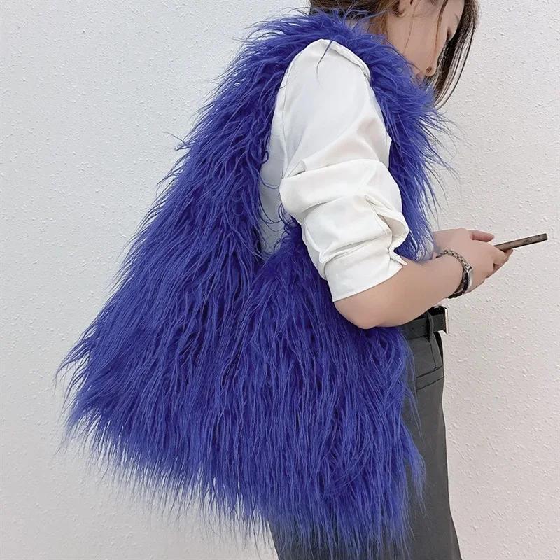 2026 2026 NEW Wool Women's Plush Shoulder Bags Y2k Hot Girls Faux Fur Drawstring Bucket Bag Fashion
