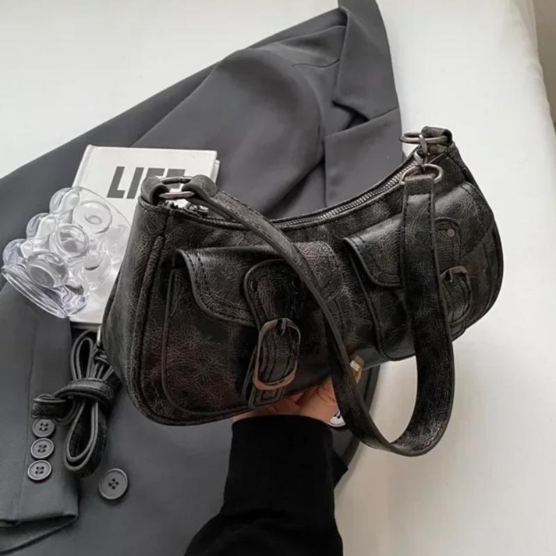 2026 Fashion Double Pockets Design PU Leather Shoulder Bag for Women 2026 Tend Female Crossbody Bag