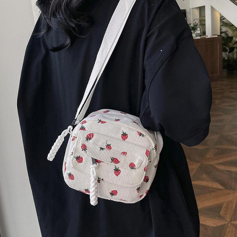 2026 Cute Strawberry Shoulder Bag Casual Zipper Trendy Crossbody Bag Tote Handbag for Women Girls Travel