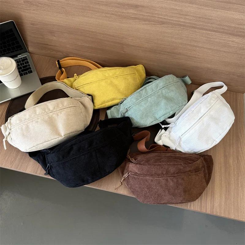 2026 Corduroy Women Waist Bag Canvas Student Shoulder Crossbody Chest Bag 2026 Fanny Pack Fashion Phone