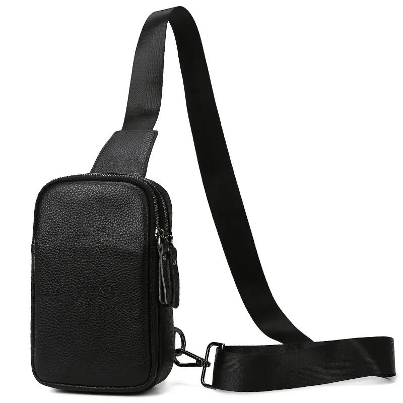 2026 Fashion Cowhide Chest Bag Men's Casual Travel Genuine Leather Shoulder Bag Small Messenger Bag for