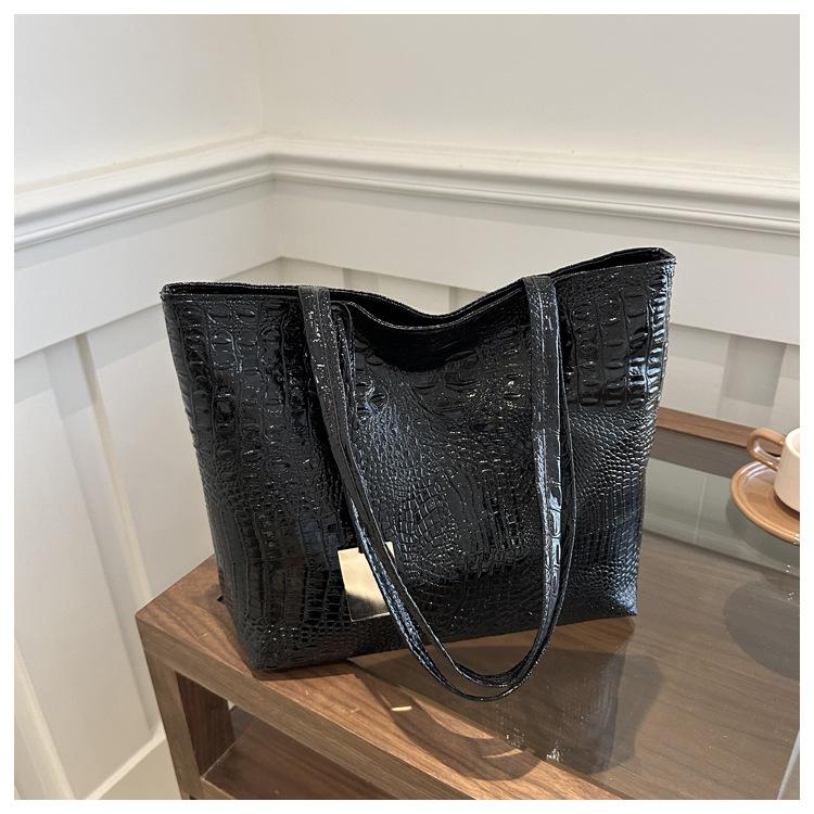 2026 Fashion Casual Women Shoulder Bags Silver Gold Black Crocodile Handbag PU Leather Female Big Tote