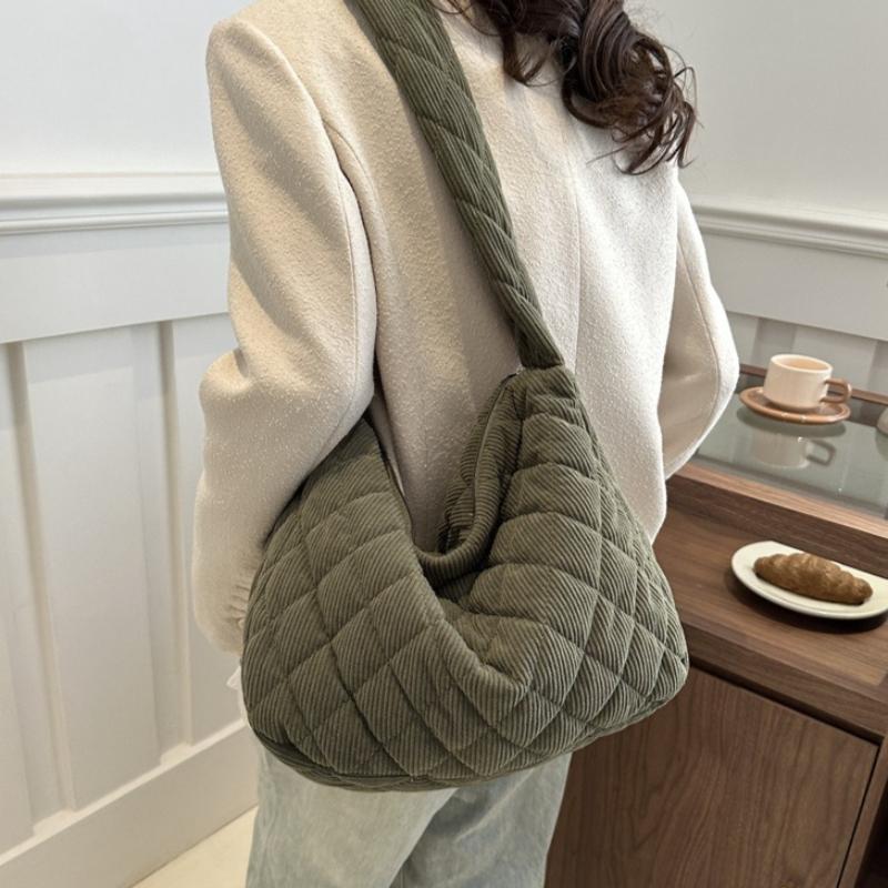 2026 Casual Diamond Corduroy Solid Colour Shoulder Bag Winter Thread Minimalistic Crossbody Bag Thick