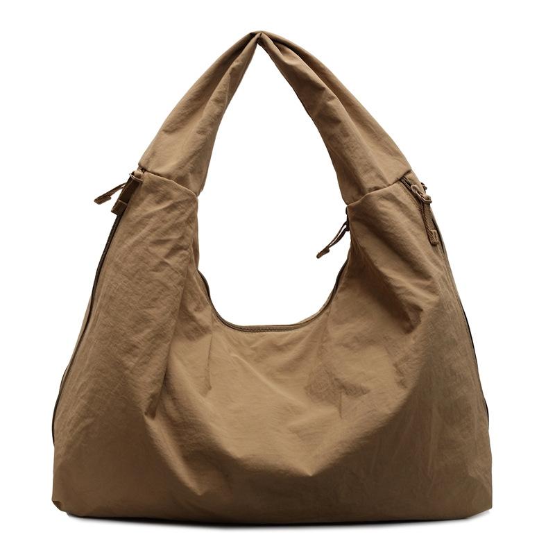 2026 Chic Solid Color Nylon Tote Bag with Multiple Zipper Pockets, Large Capacity Casual Shoulder Bag for