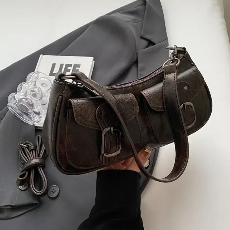 2026 Fashion Double Pockets Design PU Leather Shoulder Bag for Women 2026 Tend Female Crossbody Bag