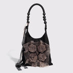 2026 Chinese Style Rose Decor Shoulder Bags Fashion Commuter Tote Bags Classic Pleated Handbags High