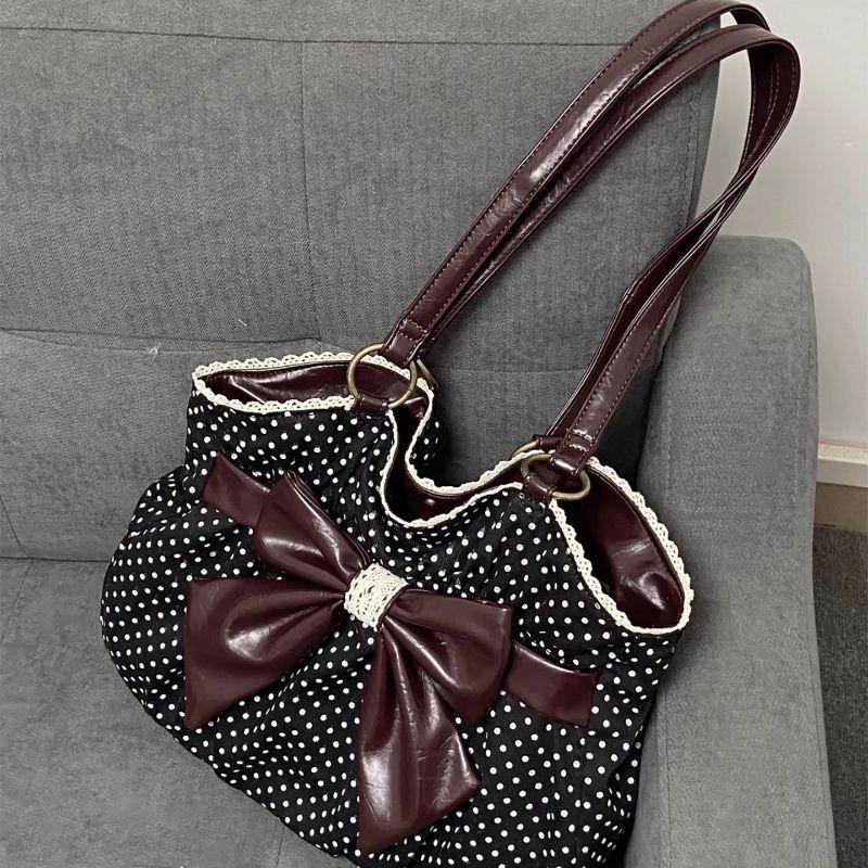 2026 Chic Polka Dot Tote Bag Casual Commuting Vintage Women Handbags Shoulder Bag Versatile Large
