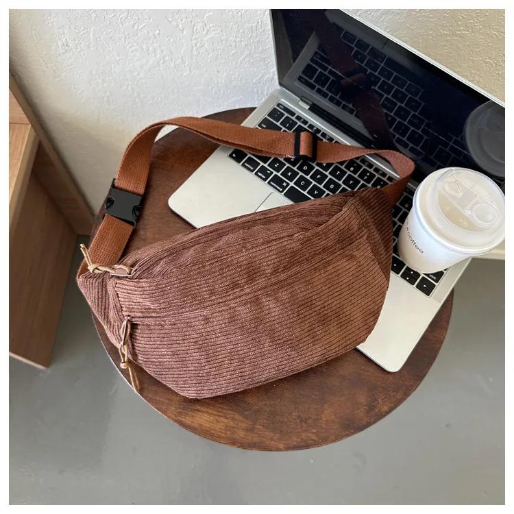2026 Corduroy Women Waist Bag Canvas Student Shoulder Crossbody Chest Bag 2026 Fanny Pack Fashion Phone