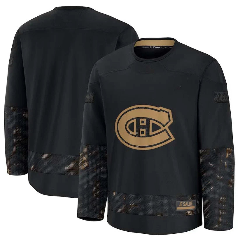Montreal Canadiens Fanatics Black 2024 Military Appreciation Practice Embroidery Jersey