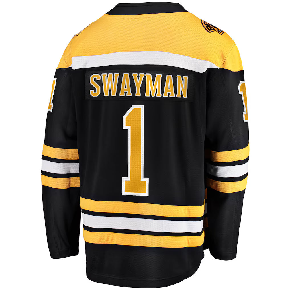 Boston Bruins #1 Jeremy Swayman Fanatics Black Home Breakaway Replica Embroidery Jersey