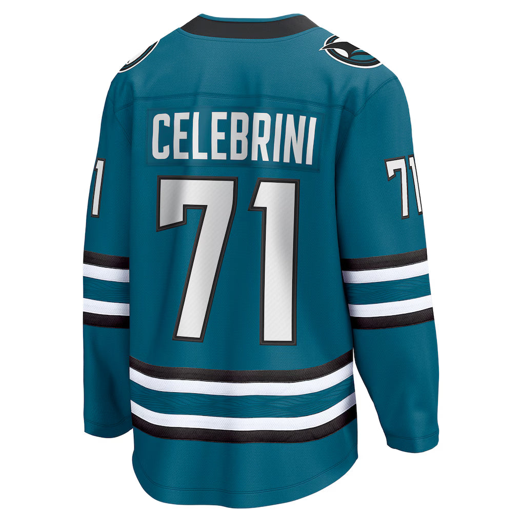 San Jose Sharks #71 Macklin Celebrini Fanatics Teal Home Breakaway Embroidery Jersey
