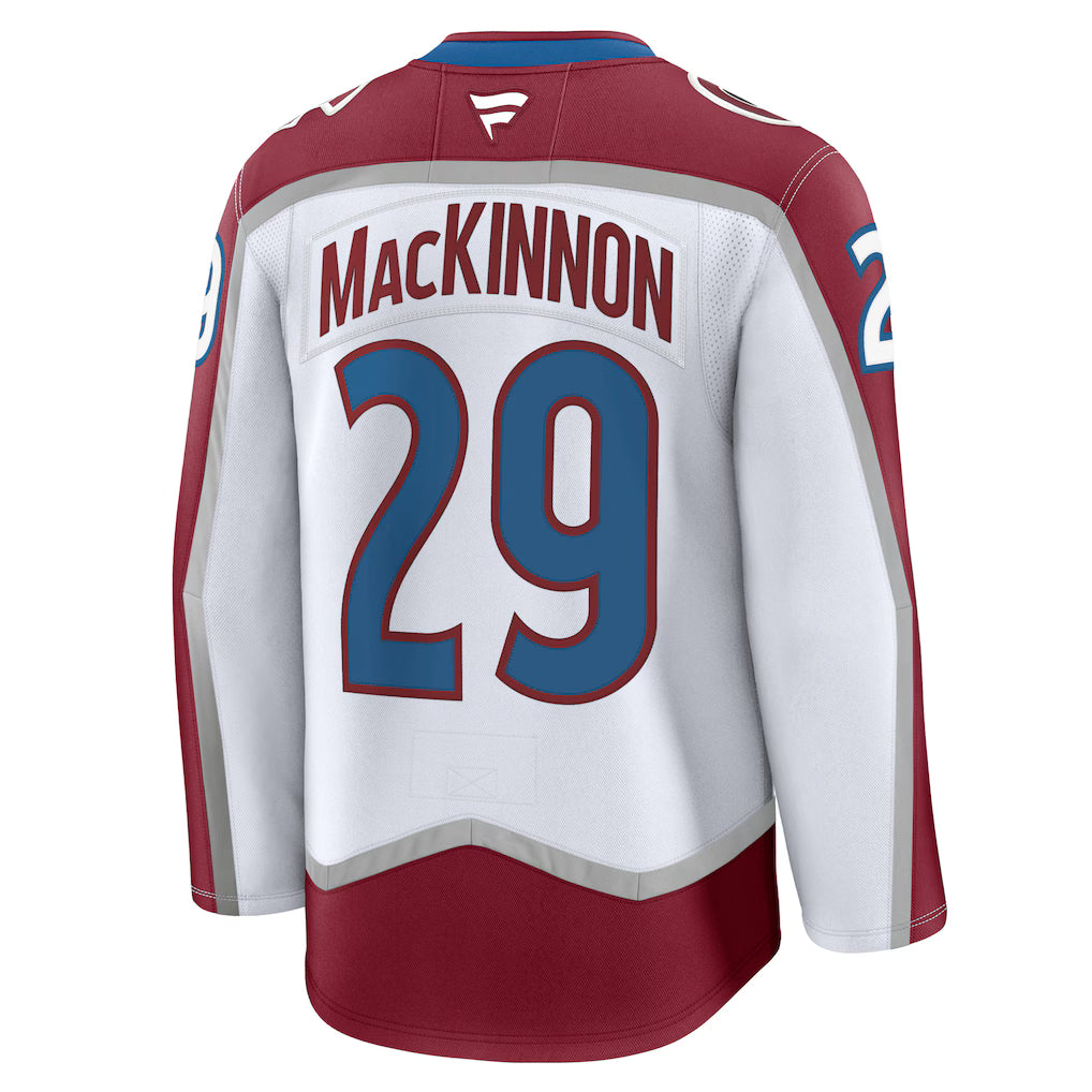 Colorado Avalanche #29 Nathan MacKinnon Fanatics White Away Premium Embroidery Jersey