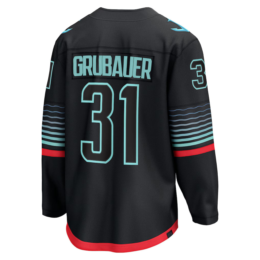 Seattle Kraken #31 Philipp Grubauer Fanatics Black Alternate Breakaway Embroidery Jersey